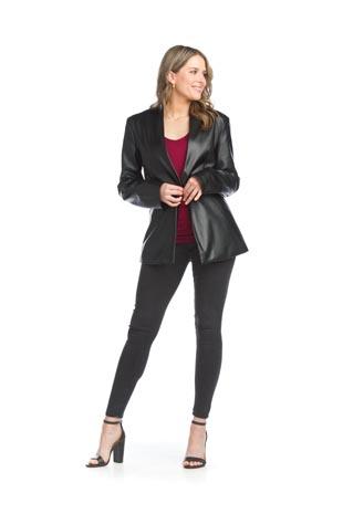 JT-15727 - Faux Leather Blazer with Pockets - Colors: Black, Camel - Available Sizes:XS-XXL - Catalog Page:69 